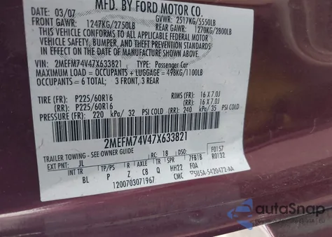 2007 Mercury Grand Marquis Gs z USA, uszkodzony, nr VIN 2MEFM74V47X633821